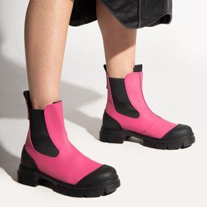 Ganni Recycled Rubber City Boot, Size 38, Shocking Pink, brand new with box